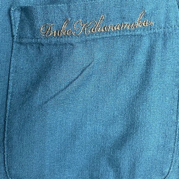 Duke Kahanamoku Cotton Bamboo Teal Button Up Shirt Men's size L - Picture 4 of 7